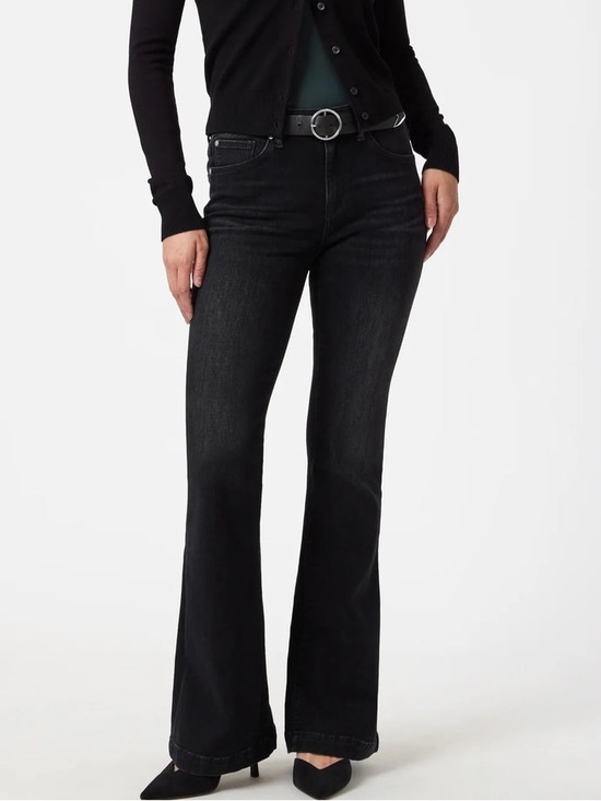 Mavi Denim - Mavi Sydney Wide Leg Flare Jeans High Rise Black Smoked Brushed Feather Blue 25